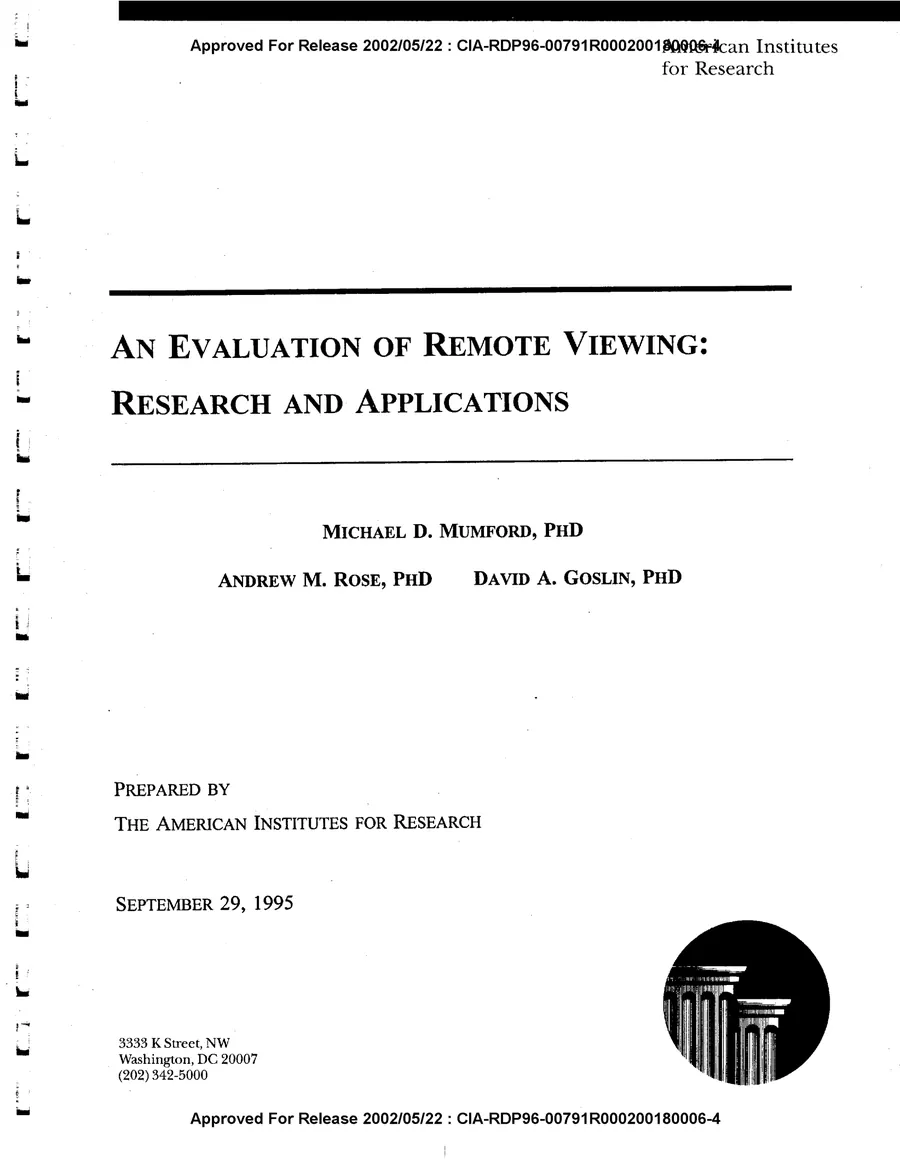 An Evaluation of Remote Viewing: Research and Applications — leaf 1, facsimile of the released scan