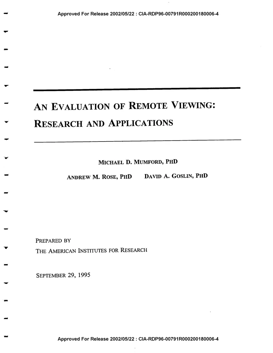 An Evaluation of Remote Viewing: Research and Applications — leaf 2, facsimile of the released scan