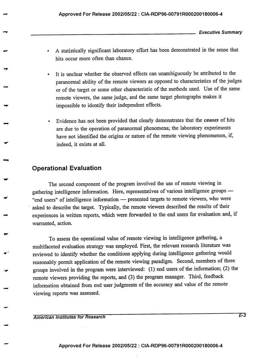 An Evaluation of Remote Viewing: Research and Applications — leaf 7, printed page E-3, facsimile of the released scan