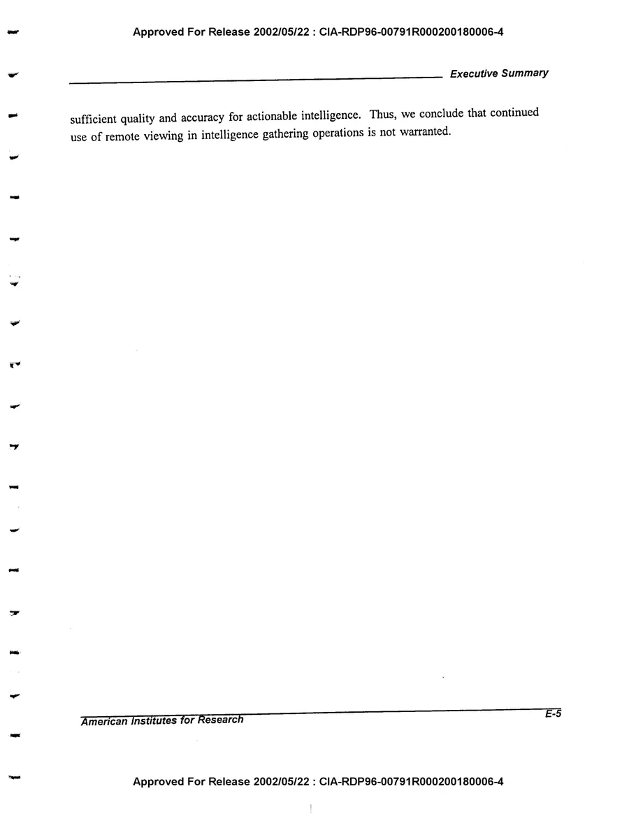 An Evaluation of Remote Viewing: Research and Applications — leaf 9, printed page E-5, facsimile of the released scan