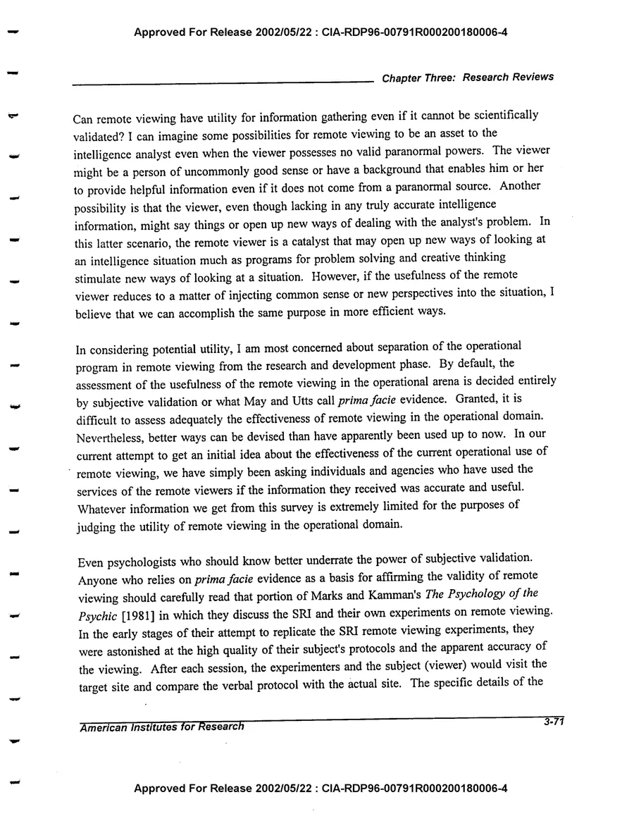An Evaluation of Remote Viewing: Research and Applications — leaf 100, printed page 3-71, facsimile of the released scan