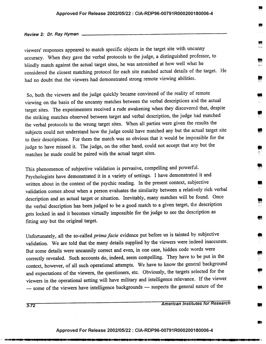 An Evaluation of Remote Viewing: Research and Applications — leaf 101, printed page 3-72, facsimile of the released scan