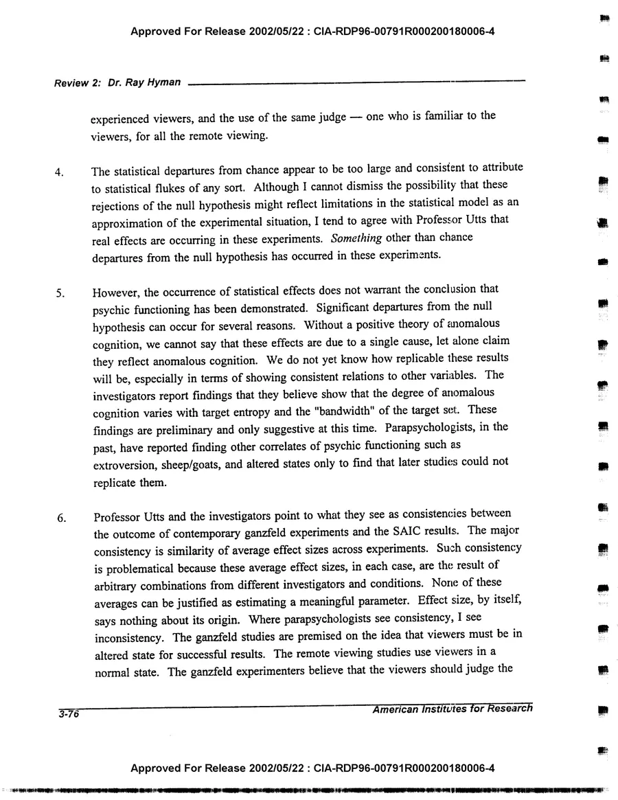 An Evaluation of Remote Viewing: Research and Applications — leaf 105, printed page 3-76, facsimile of the released scan