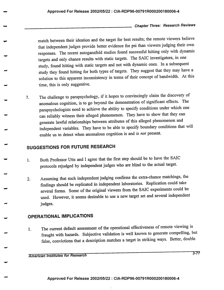 An Evaluation of Remote Viewing: Research and Applications — leaf 106, printed page 3-77, facsimile of the released scan