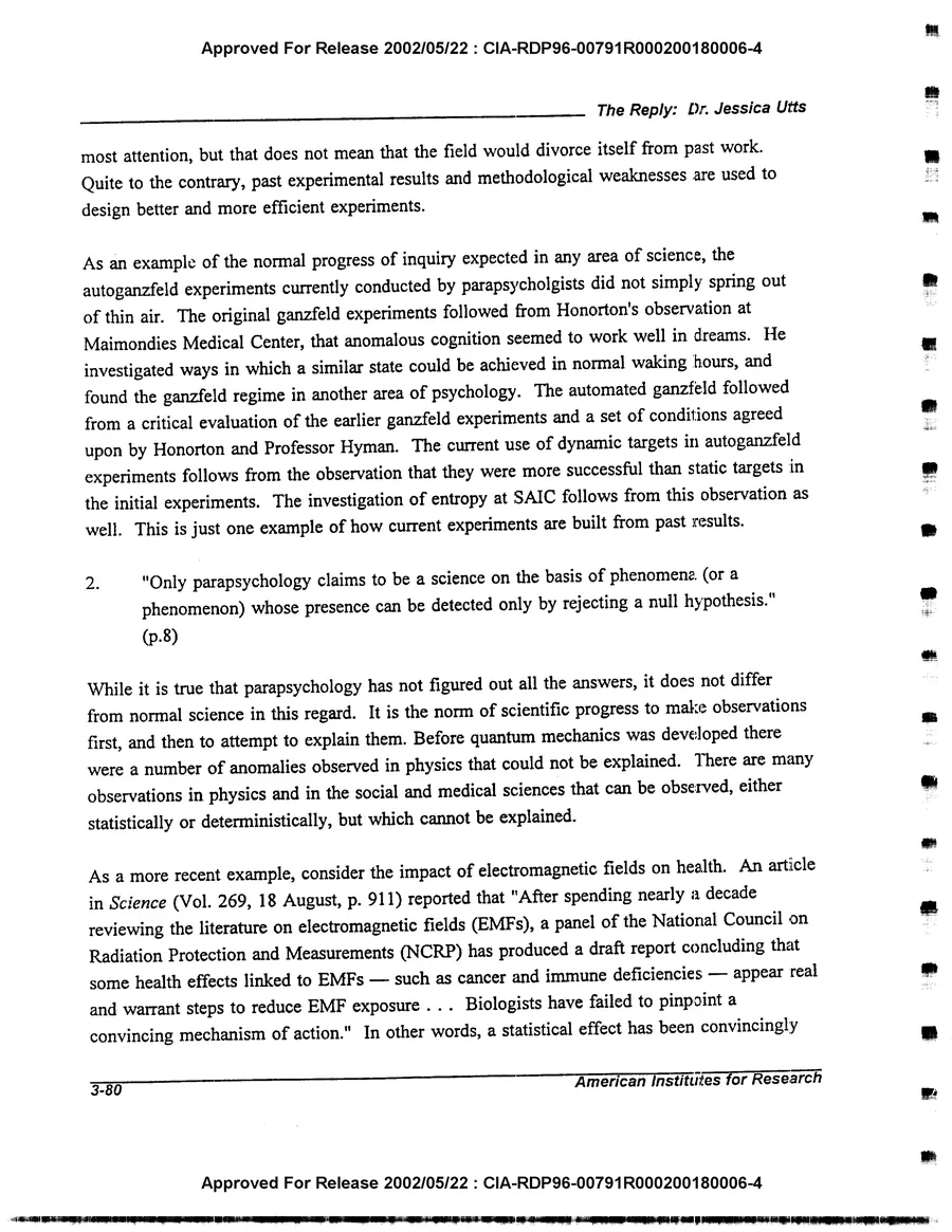 An Evaluation of Remote Viewing: Research and Applications — leaf 109, printed page 3-80, facsimile of the released scan