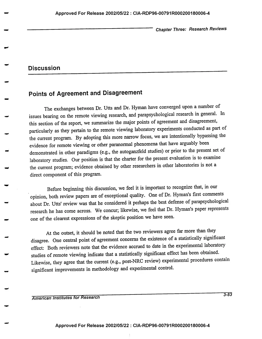 An Evaluation of Remote Viewing: Research and Applications — leaf 112, printed page 3-83, facsimile of the released scan