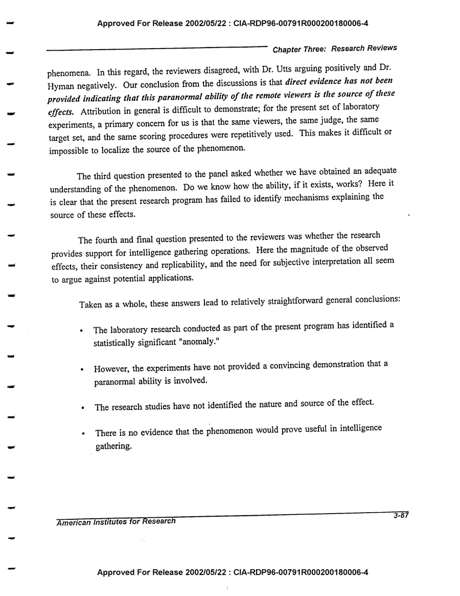 An Evaluation of Remote Viewing: Research and Applications — leaf 116, printed page 3-87, facsimile of the released scan