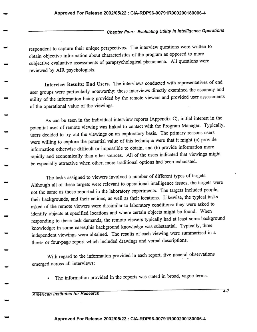 An Evaluation of Remote Viewing: Research and Applications — leaf 125, printed page 4-7, facsimile of the released scan
