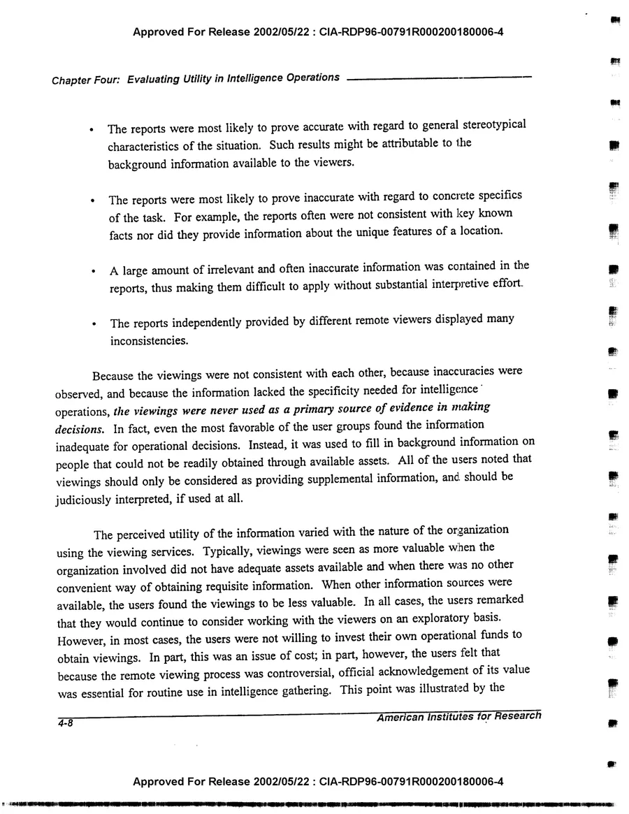 An Evaluation of Remote Viewing: Research and Applications — leaf 126, printed page 4-8, facsimile of the released scan