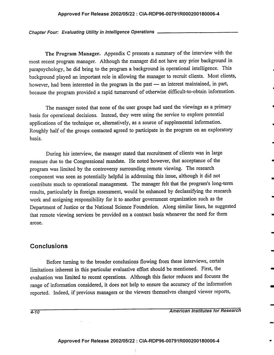 An Evaluation of Remote Viewing: Research and Applications — leaf 128, printed page 4-10, facsimile of the released scan