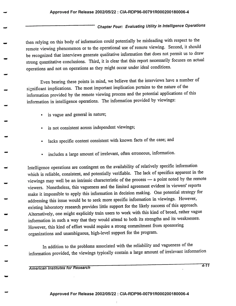 An Evaluation of Remote Viewing: Research and Applications — leaf 129, printed page 4-11, facsimile of the released scan