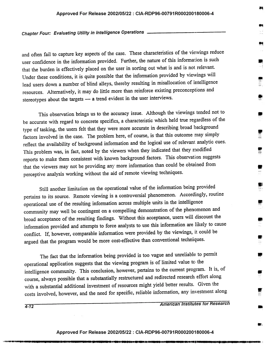 An Evaluation of Remote Viewing: Research and Applications — leaf 130, printed page 4-12, facsimile of the released scan