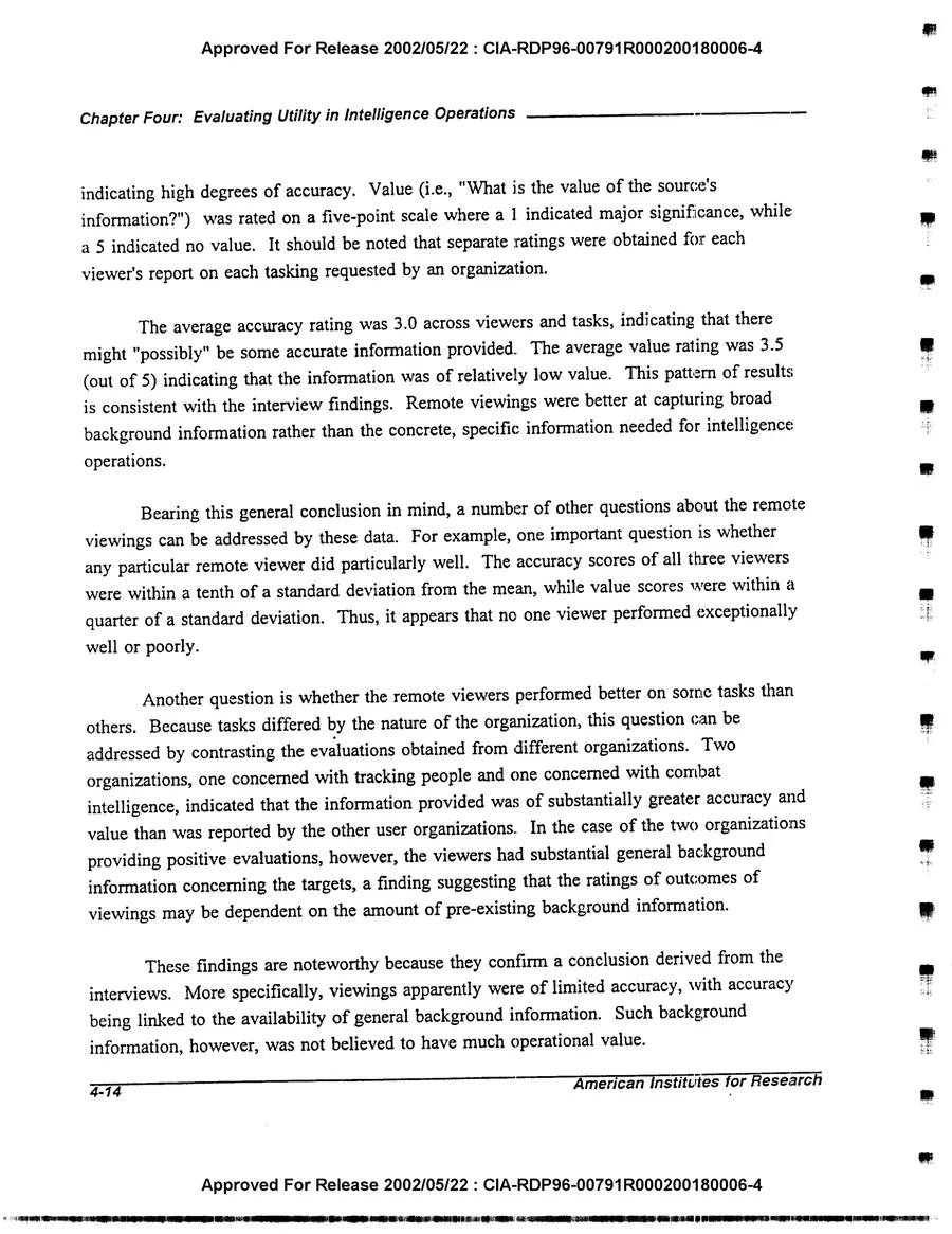 An Evaluation of Remote Viewing: Research and Applications — leaf 132, printed page 4-14, facsimile of the released scan