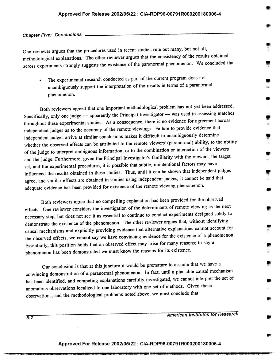 An Evaluation of Remote Viewing: Research and Applications — leaf 137, printed page 5-2, facsimile of the released scan