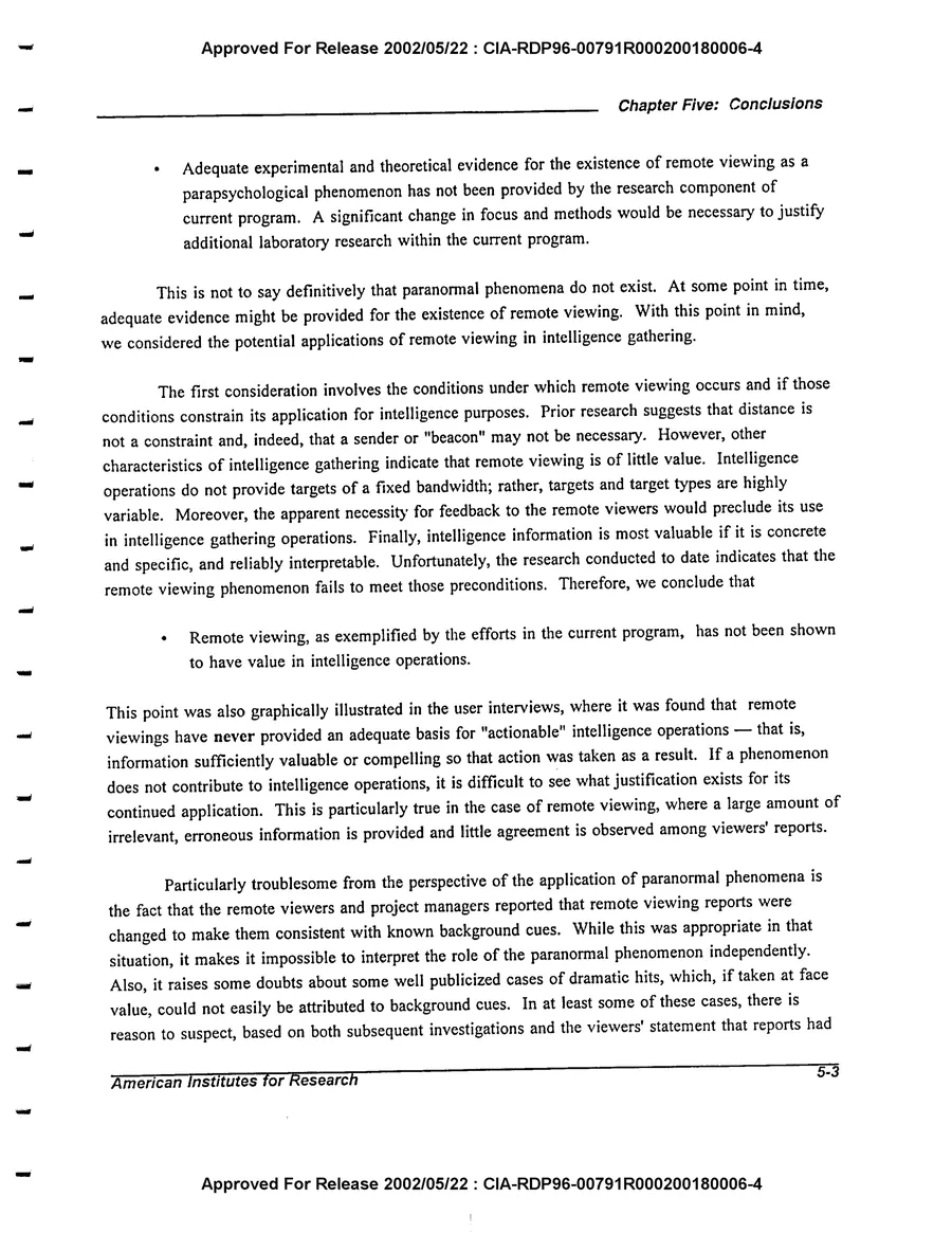 An Evaluation of Remote Viewing: Research and Applications — leaf 138, printed page 5-3, facsimile of the released scan
