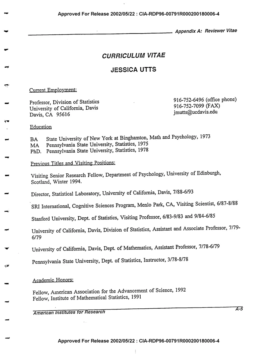 An Evaluation of Remote Viewing: Research and Applications — leaf 145, printed page A-5, facsimile of the released scan