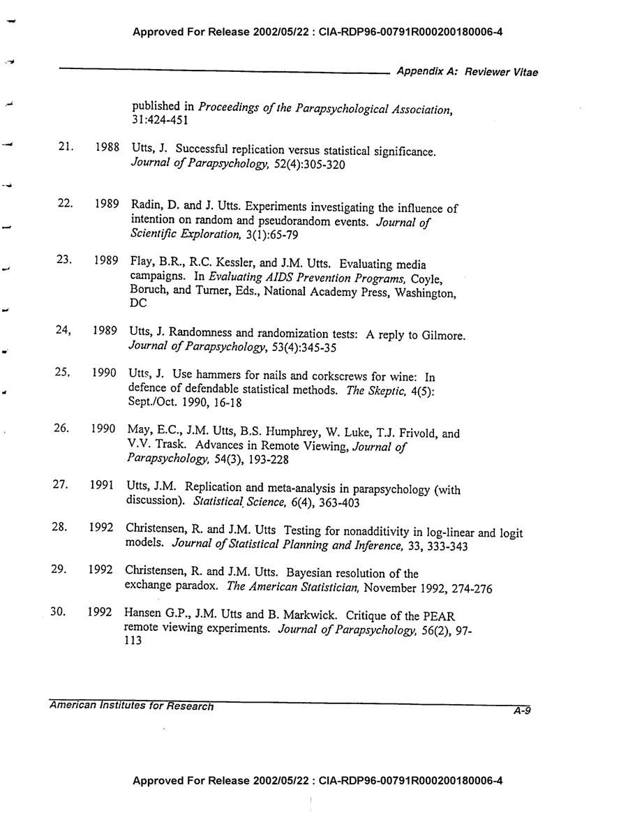 An Evaluation of Remote Viewing: Research and Applications — leaf 149, printed page A-9, facsimile of the released scan