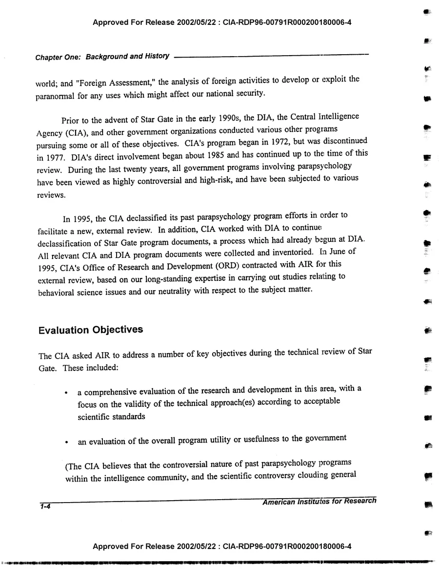 An Evaluation of Remote Viewing: Research and Applications — leaf 15, printed page 1-4, facsimile of the released scan