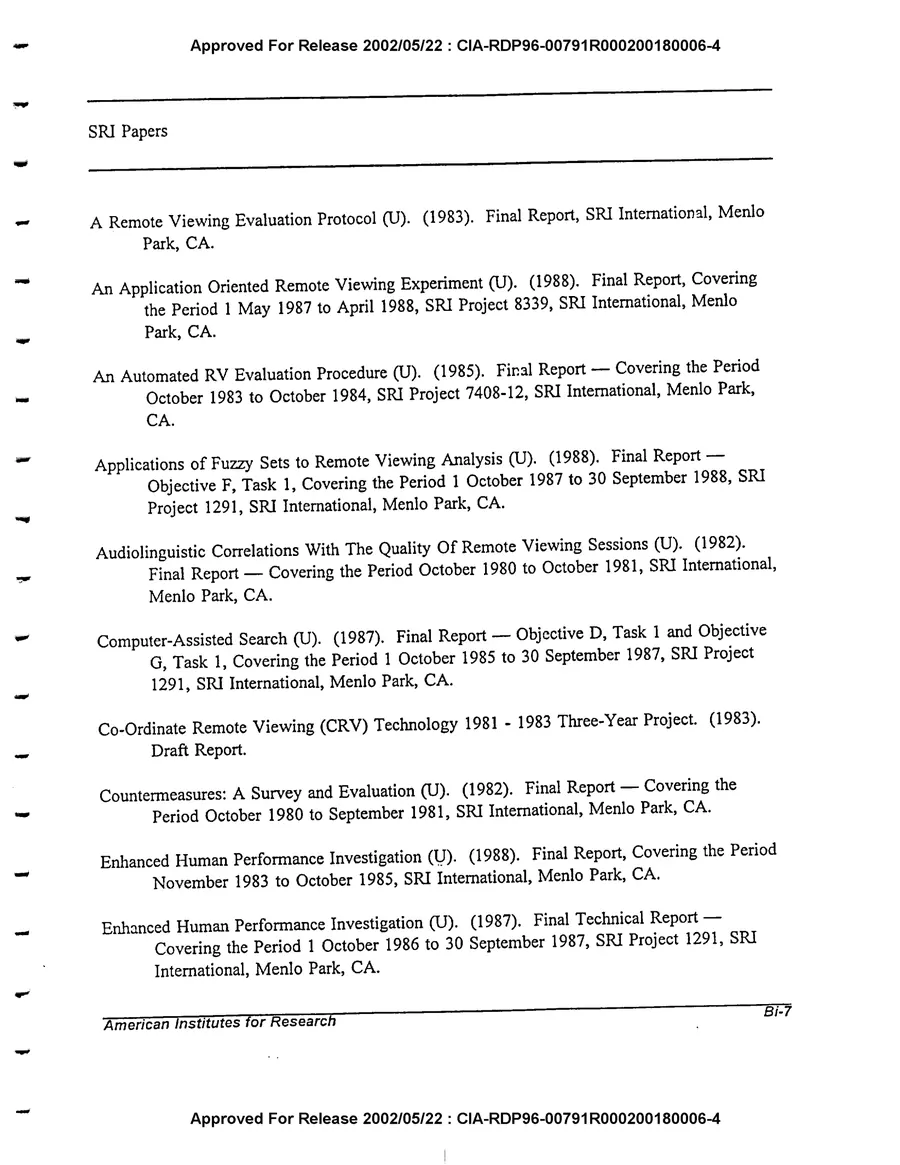 An Evaluation of Remote Viewing: Research and Applications — leaf 160, printed page Bi-7, facsimile of the released scan