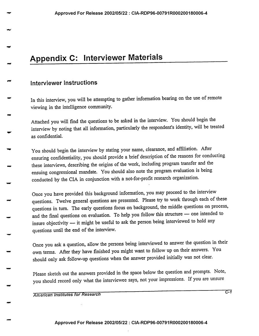 An Evaluation of Remote Viewing: Research and Applications — leaf 164, printed page C-1, facsimile of the released scan