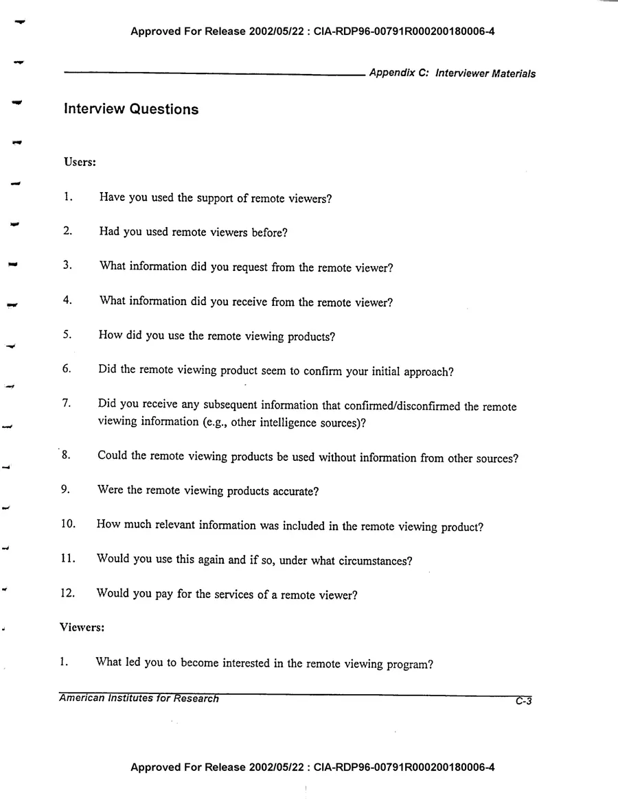 An Evaluation of Remote Viewing: Research and Applications — leaf 166, printed page C-3, facsimile of the released scan