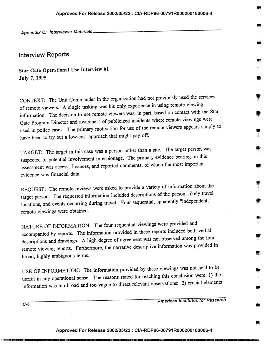 An Evaluation of Remote Viewing: Research and Applications — leaf 169, printed page C-6, facsimile of the released scan