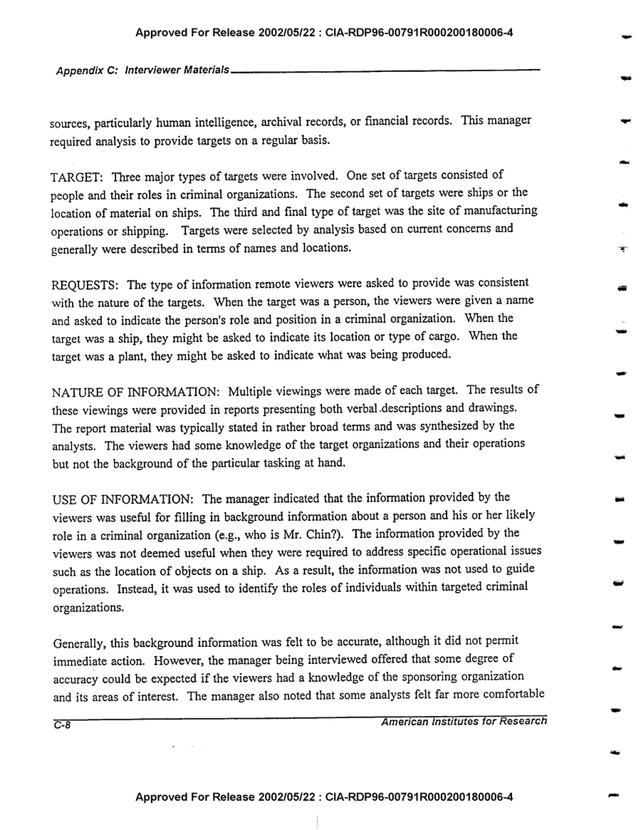 An Evaluation of Remote Viewing: Research and Applications — leaf 171, printed page C-8, facsimile of the released scan