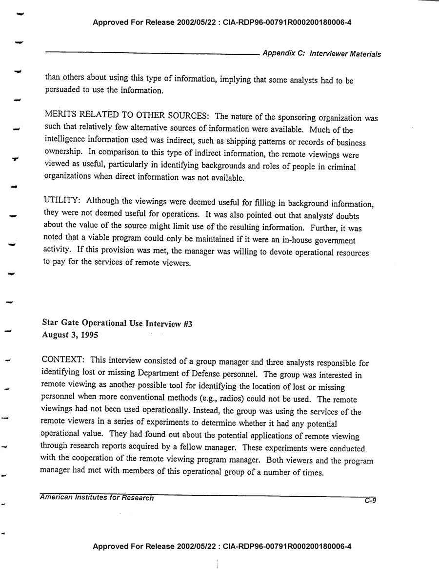 An Evaluation of Remote Viewing: Research and Applications — leaf 172, printed page C-9, facsimile of the released scan