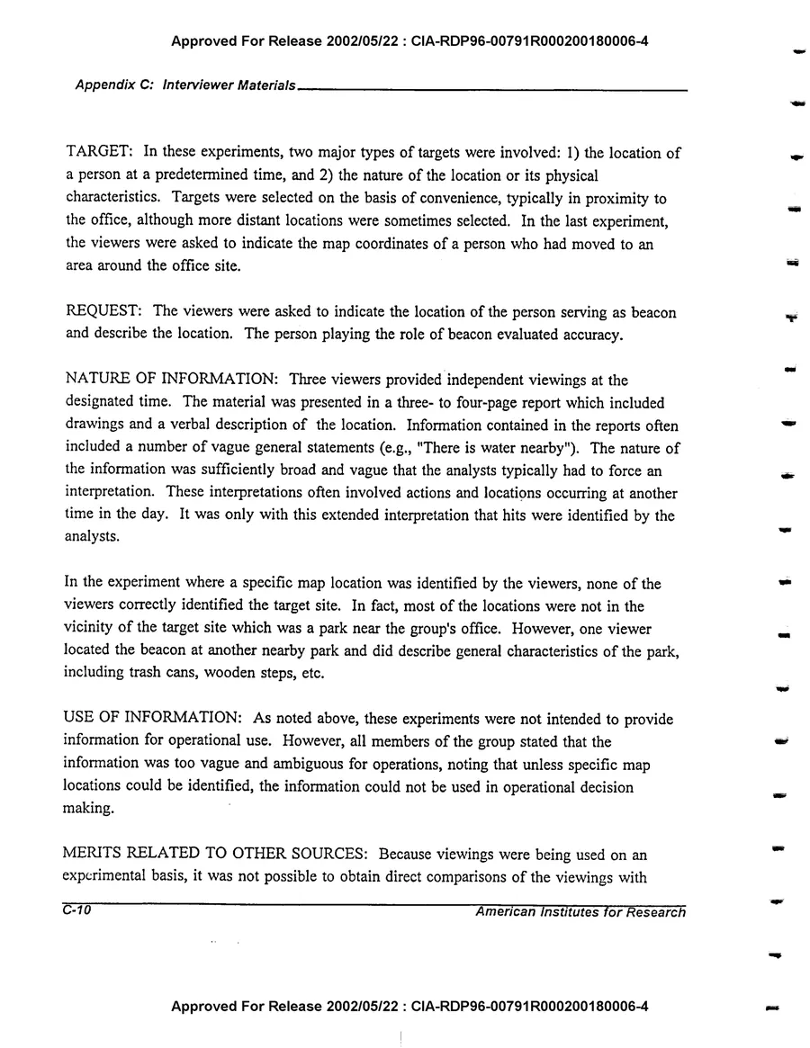 An Evaluation of Remote Viewing: Research and Applications — leaf 173, printed page C-10, facsimile of the released scan