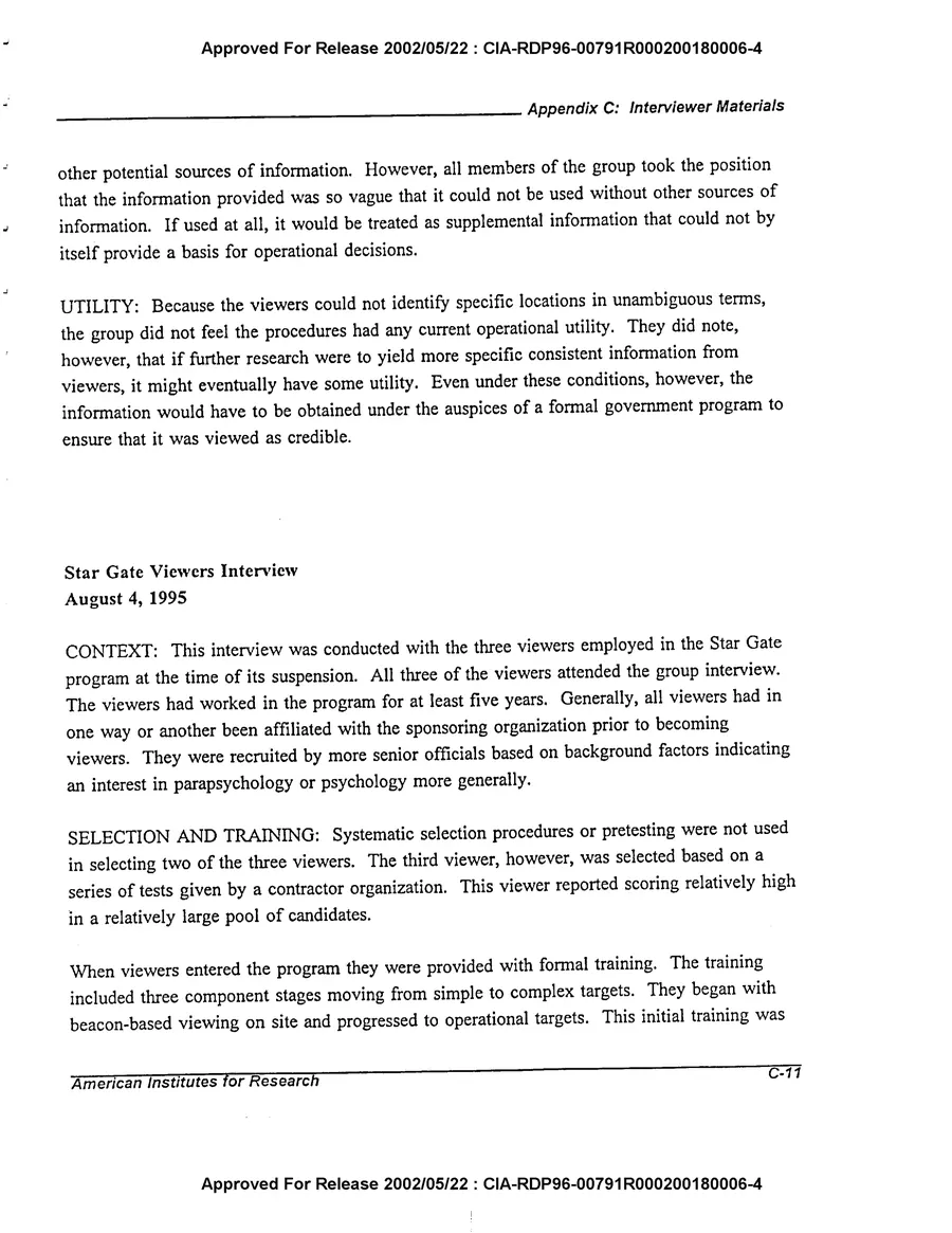 An Evaluation of Remote Viewing: Research and Applications — leaf 174, printed page C-11, facsimile of the released scan