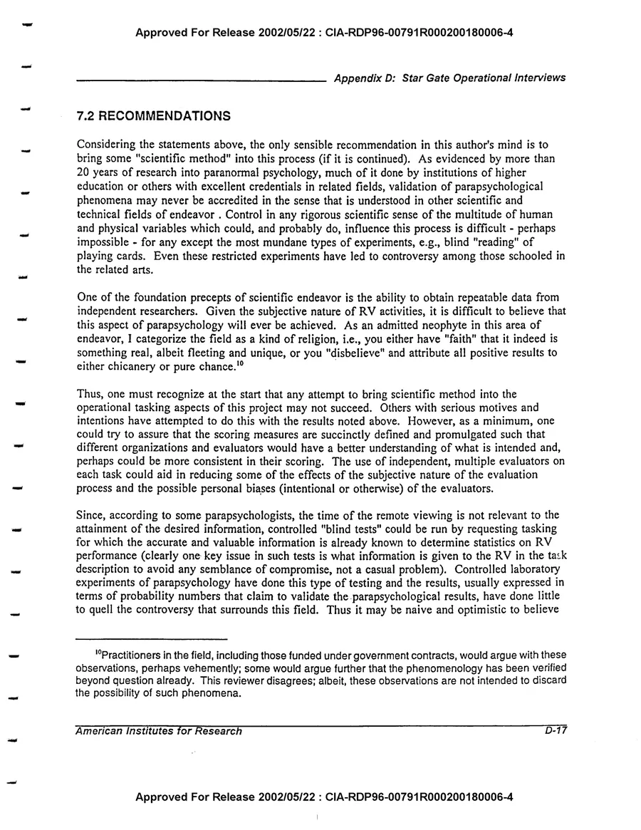 An Evaluation of Remote Viewing: Research and Applications — leaf 197, printed page D-17, facsimile of the released scan