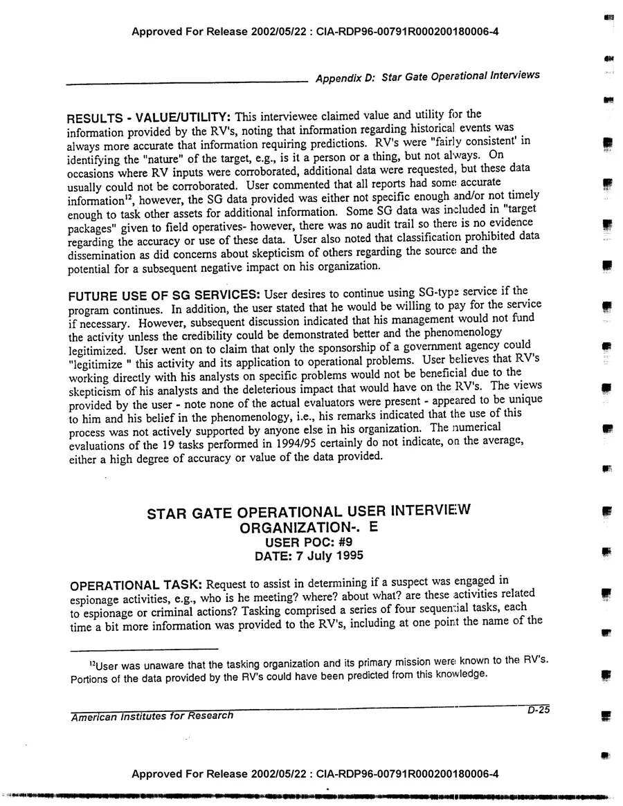 An Evaluation of Remote Viewing: Research and Applications — leaf 204, printed page D-25, facsimile of the released scan