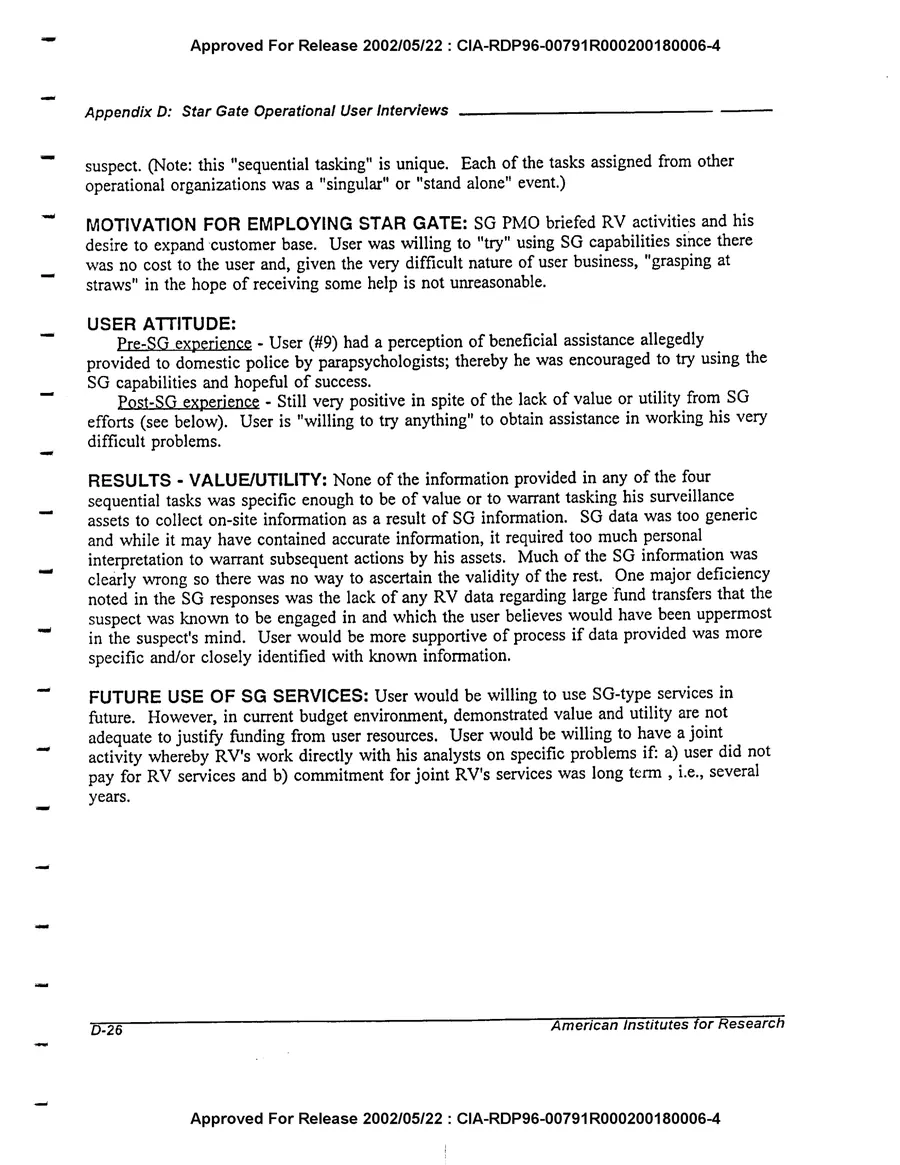 An Evaluation of Remote Viewing: Research and Applications — leaf 205, printed page D-26, facsimile of the released scan