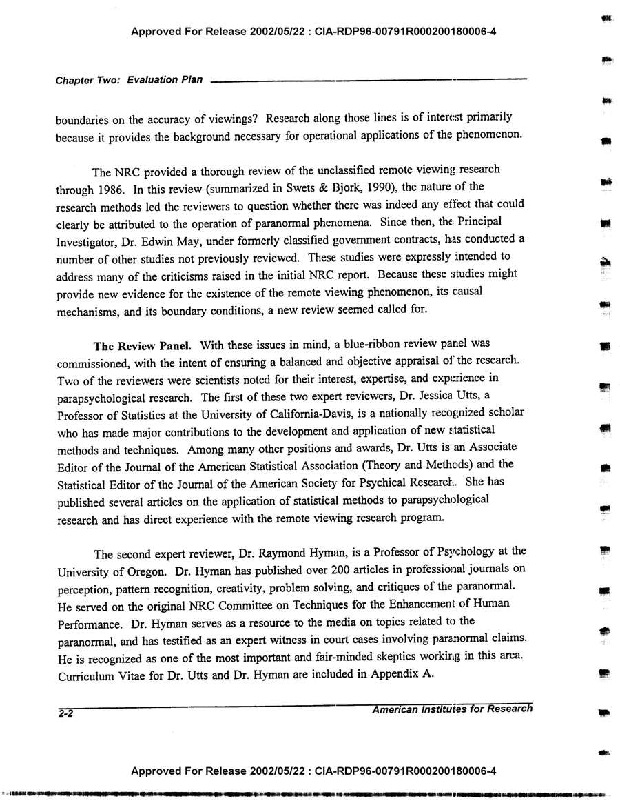 An Evaluation of Remote Viewing: Research and Applications — leaf 20, printed page 2-2, facsimile of the released scan