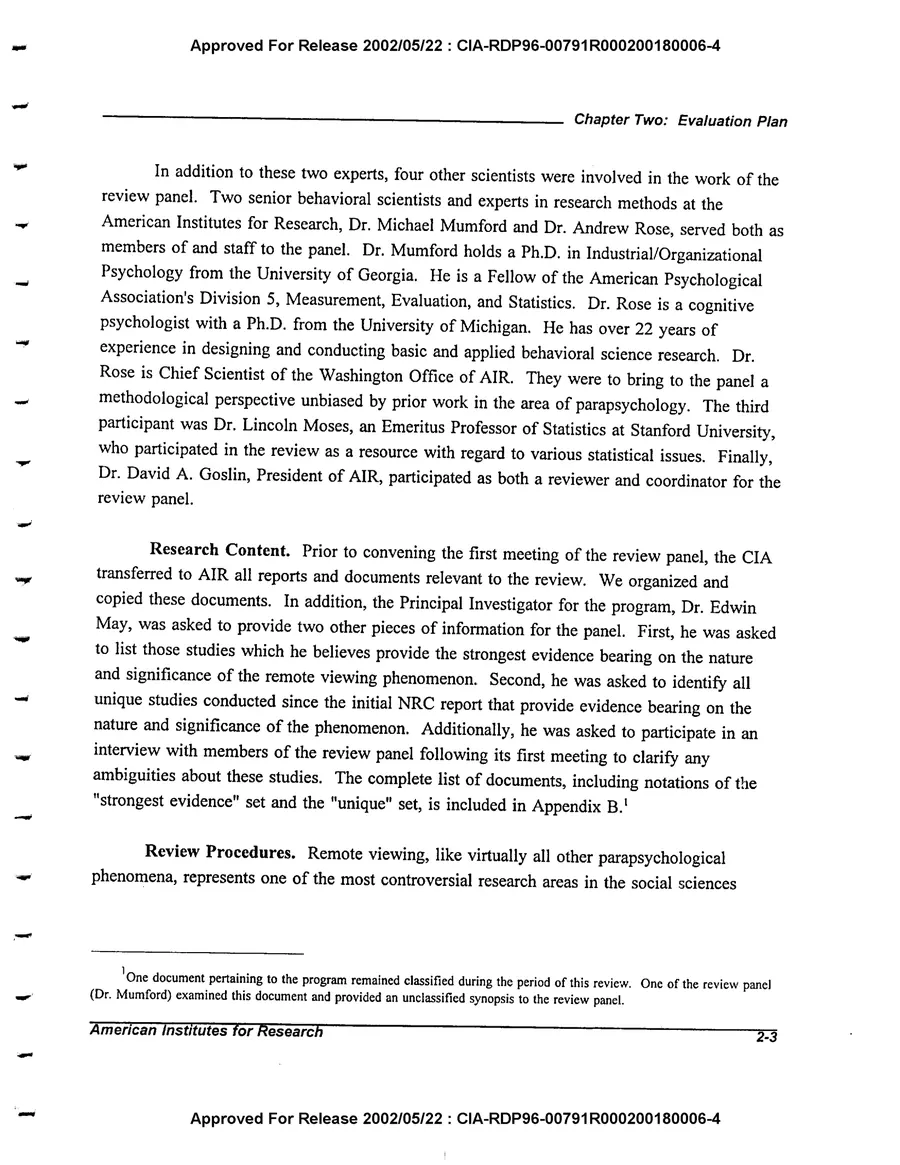 An Evaluation of Remote Viewing: Research and Applications — leaf 21, printed page 2-3, facsimile of the released scan