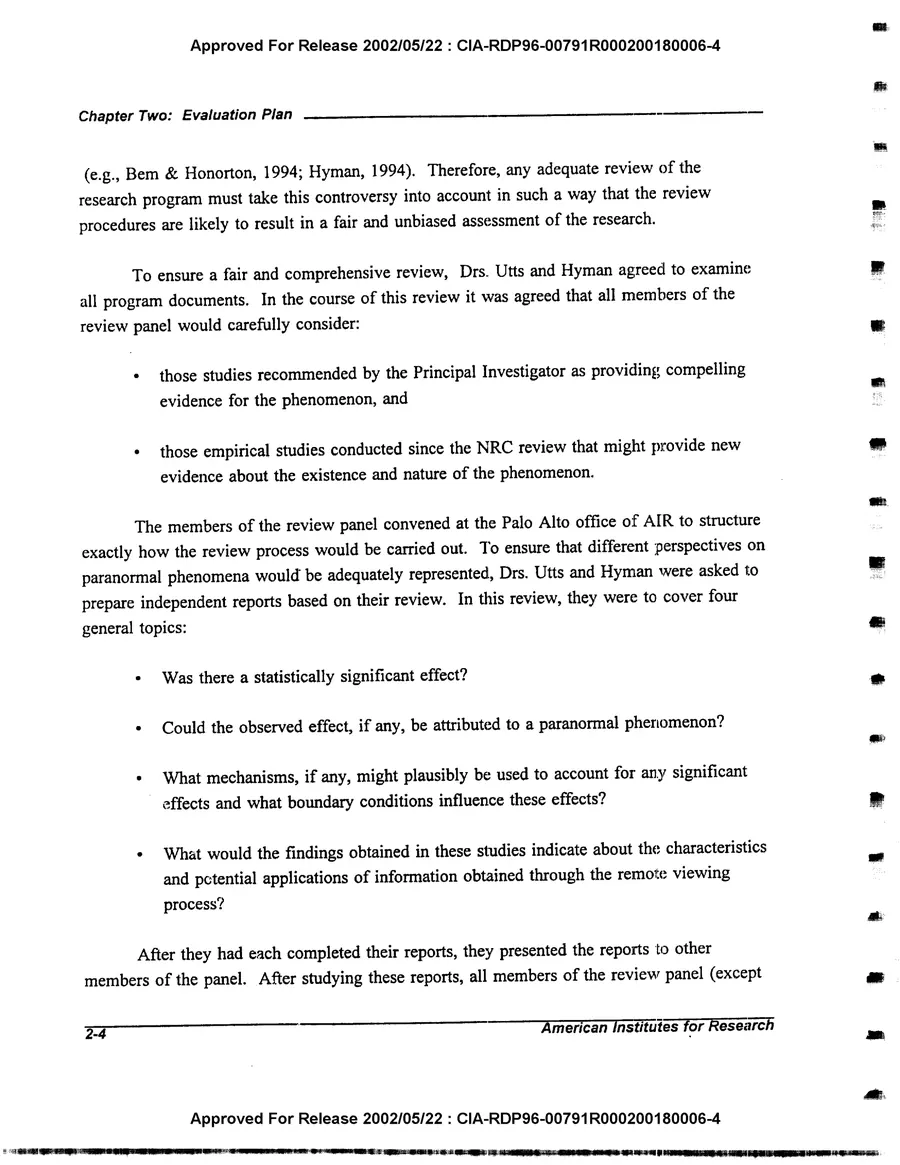 An Evaluation of Remote Viewing: Research and Applications — leaf 22, printed page 2-4, facsimile of the released scan