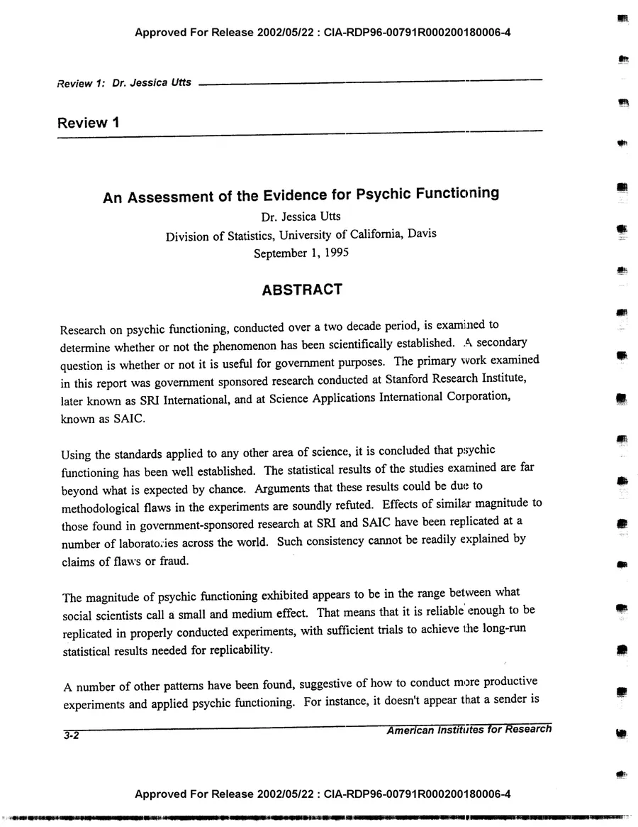An Evaluation of Remote Viewing: Research and Applications — leaf 31, printed page 3-2, facsimile of the released scan