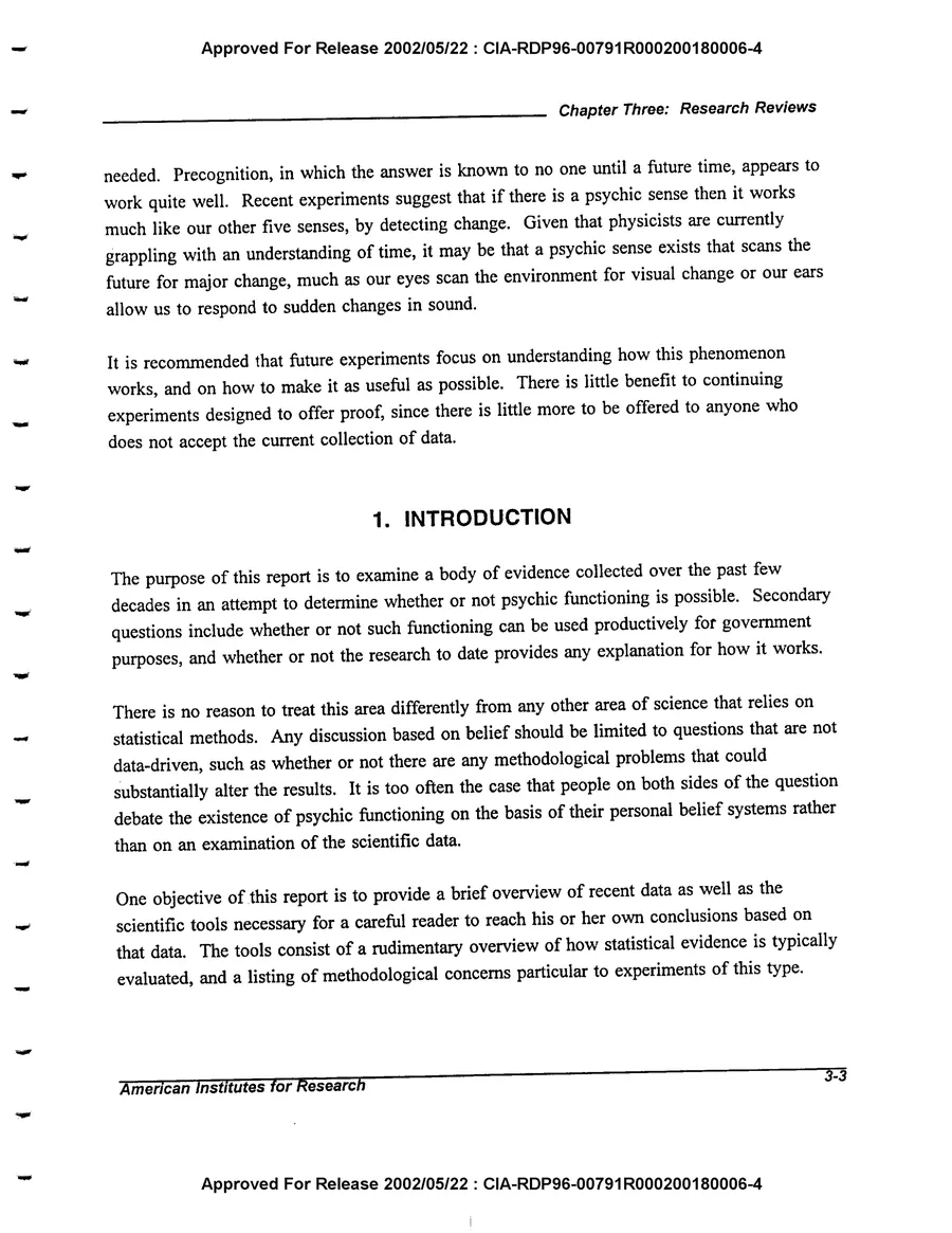 An Evaluation of Remote Viewing: Research and Applications — leaf 32, printed page 3-3, facsimile of the released scan
