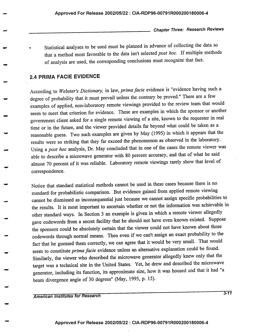An Evaluation of Remote Viewing: Research and Applications — leaf 40, printed page 3-11, facsimile of the released scan