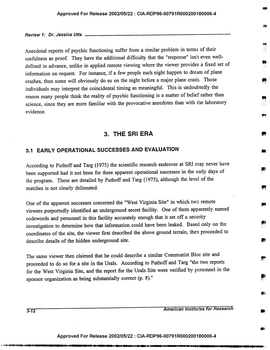 An Evaluation of Remote Viewing: Research and Applications — leaf 41, printed page 3-12, facsimile of the released scan