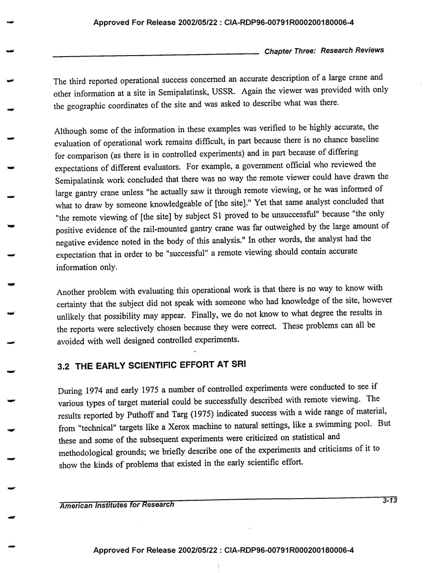 An Evaluation of Remote Viewing: Research and Applications — leaf 42, printed page 3-13, facsimile of the released scan