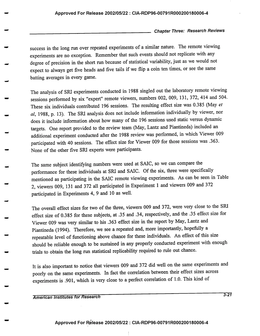 An Evaluation of Remote Viewing: Research and Applications — leaf 50, printed page 3-21, facsimile of the released scan