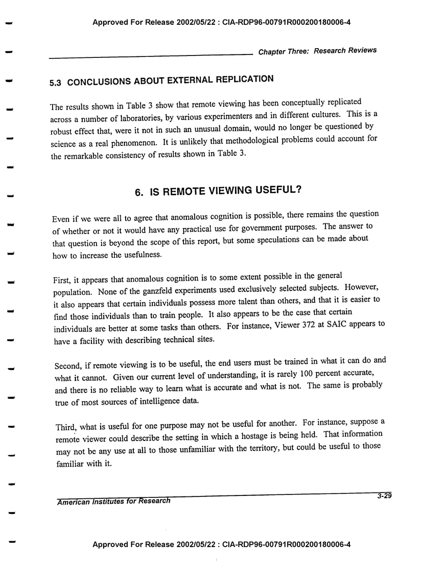 An Evaluation of Remote Viewing: Research and Applications — leaf 58, printed page 3-29, facsimile of the released scan