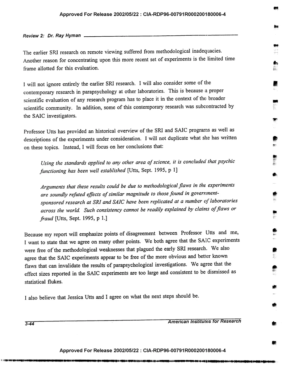 An Evaluation of Remote Viewing: Research and Applications — leaf 73, printed page 3-44, facsimile of the released scan