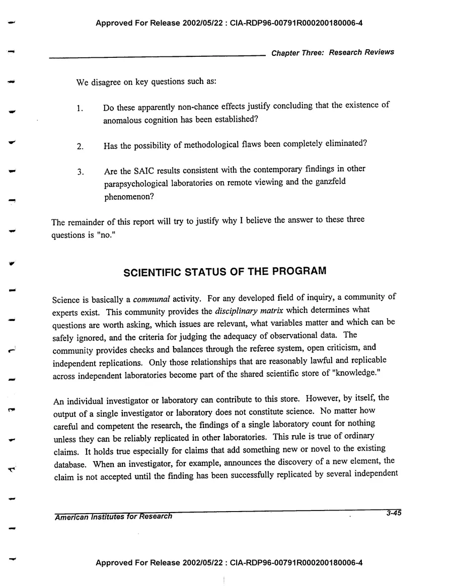 An Evaluation of Remote Viewing: Research and Applications — leaf 74, printed page 3-45, facsimile of the released scan