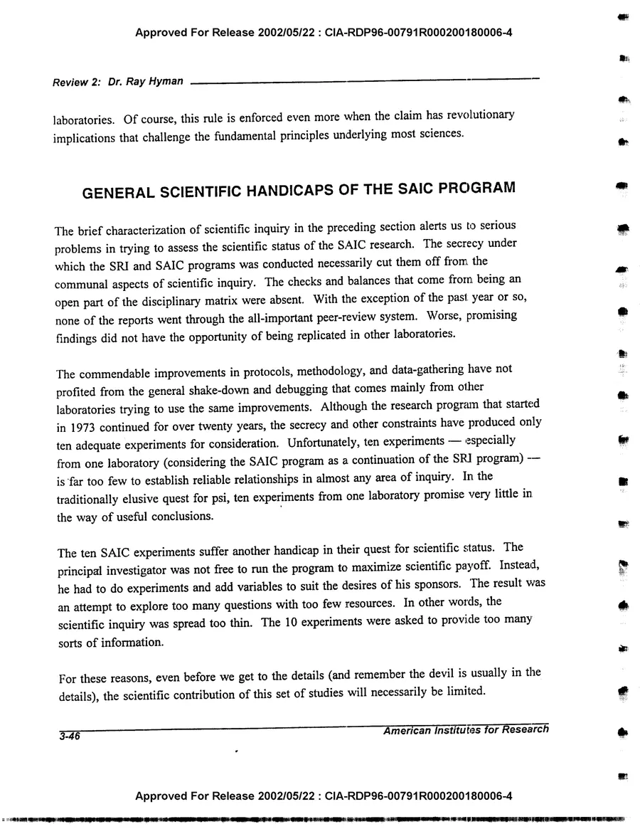 An Evaluation of Remote Viewing: Research and Applications — leaf 75, printed page 3-46, facsimile of the released scan
