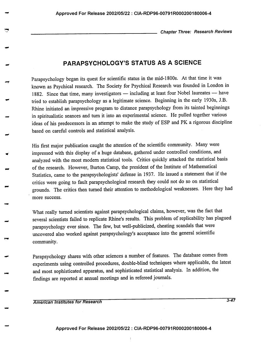An Evaluation of Remote Viewing: Research and Applications — leaf 76, printed page 3-47, facsimile of the released scan