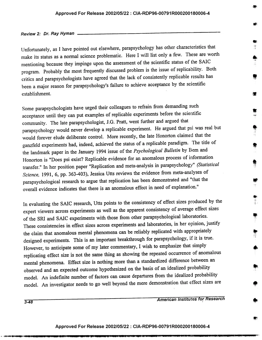 An Evaluation of Remote Viewing: Research and Applications — leaf 77, printed page 3-48, facsimile of the released scan