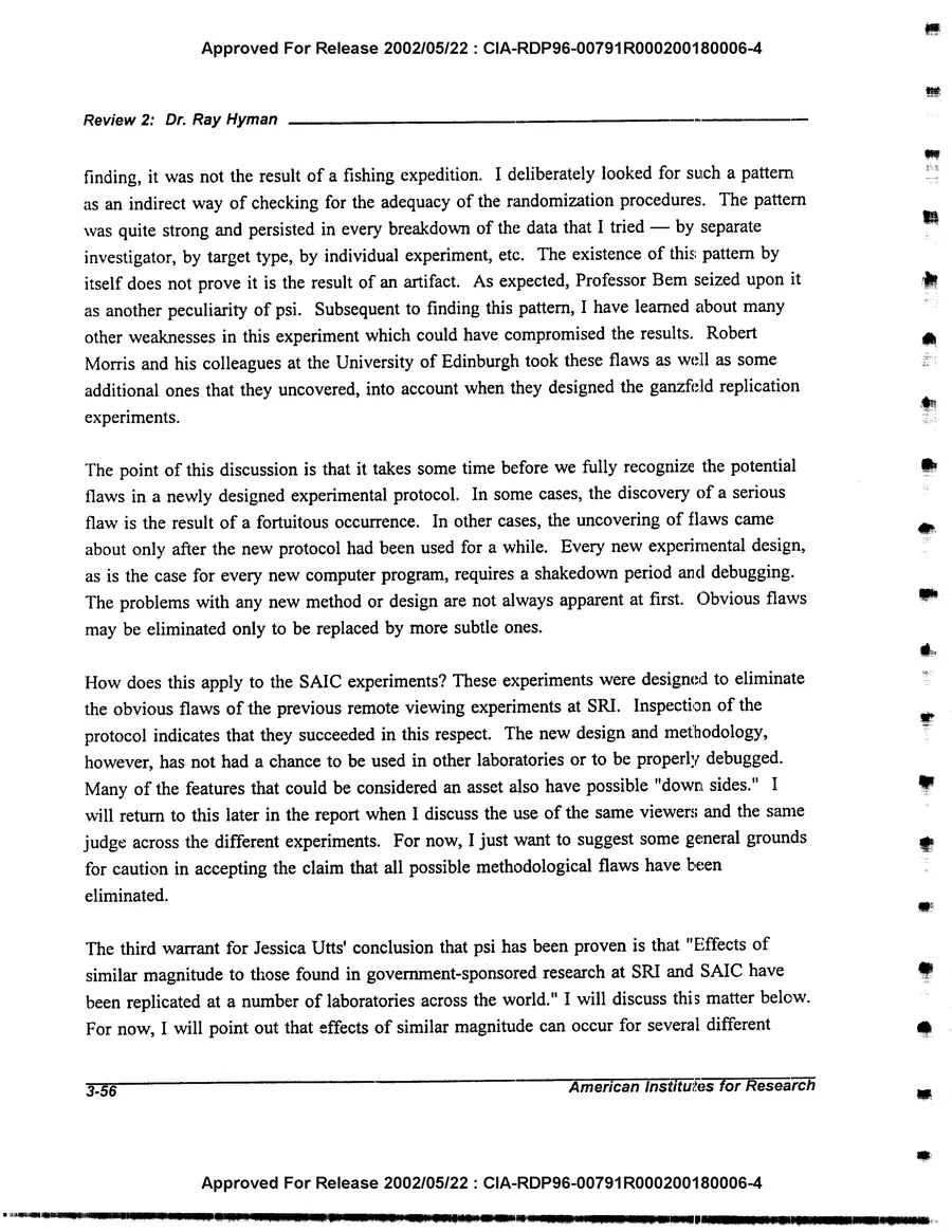 An Evaluation of Remote Viewing: Research and Applications — leaf 85, printed page 3-56, facsimile of the released scan