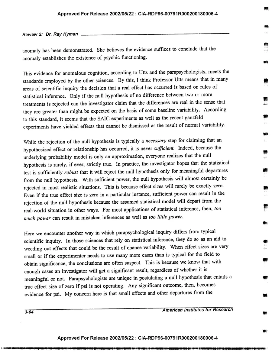 An Evaluation of Remote Viewing: Research and Applications — leaf 93, printed page 3-64, facsimile of the released scan